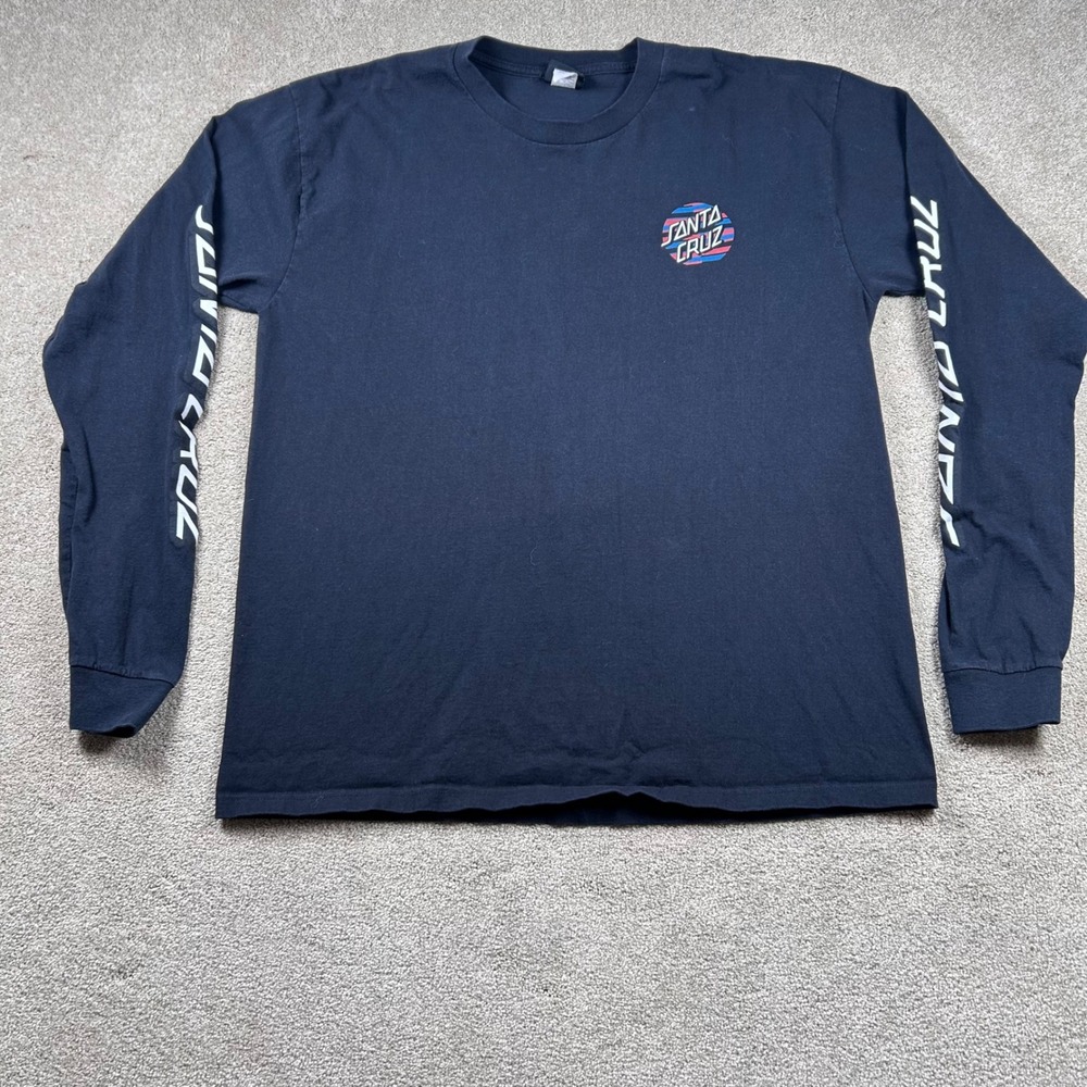 Santa Cruz Skateboards Mens Long Sleeve T-Shirt Black Stripe Dot Logo XL